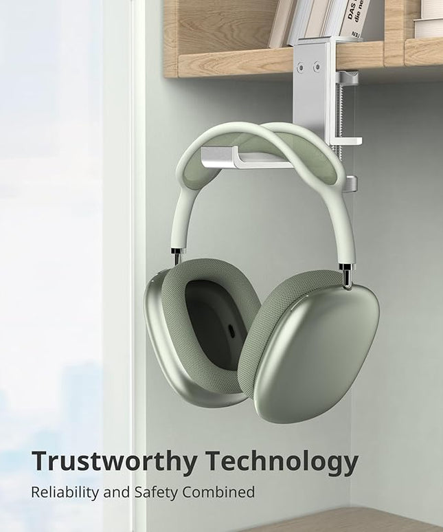 Headphone Stand for Desk – Aluminum Under Desk Headset Stand with Foldable Hook, Headphone Holder Clamp Mount for Gaming Accessories, Space-Saving Headset Hanger