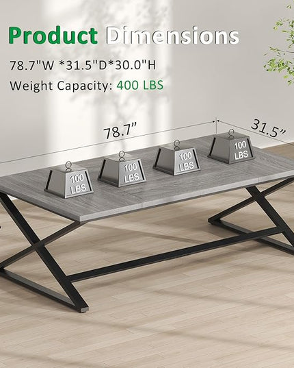 IBF Extra Large Desk, 78.7” Long Home Office Computer Desk, Simple Wide Work Desks for Writing Study in Bedroom, Industrial Wood Metal Game Desks Executive Workstation Conference Table, Light Grey Oak