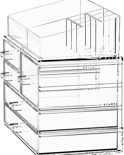 ZHIAI Stackable Storage Drawers, Acrylic Bathroom Counter Organizer Clear Makeup Organizers for Vanity, Kitchen Cabinets, Bathroom, Undersink, Home Organization and Storage (2Top 3 Drawers,)