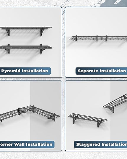 2 Pack Heavy Duty Garage Wall Shelving Set (1x4ft), Wall Mounted Garage Shelves 700lbs Capacity, 12"x48" Shelf Storage Rack Floating Shelves, Black