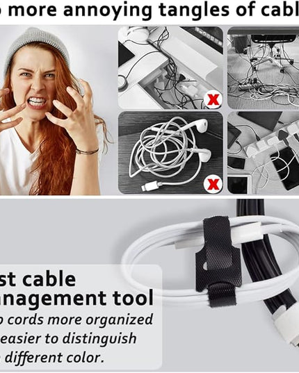 100pcs Cable Ties Reusable All-Black Wire Ties Cable Management Cord Ties Reusable for Electronics Hook and Loop Cable Ties for Computer 6 Inch