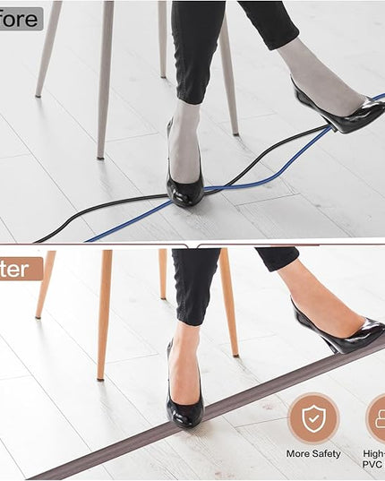 Floor Cord Cover Self Adhesive Cord Hider Floor Extension Cord Covers for Floor Power Cord Protector Cable Management Prevent Cable Trips Cable Cavity 0.32" W x 0.32" H (Brown Walnut Wood, 3.3Ft)