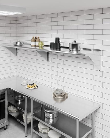 AmGood 96" Long X 18" Deep Stainless Steel Wall Shelf | NSF Certified | Appliance & Equipment Metal Shelving | Kitchen, Restaurant, Garage, Laundry, Utility Room