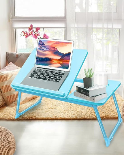 Laptop Desk for Bed Couch,Lap Desk for Laptop,Portable Laptop Stand for Desk,Small Adjustable Laptop Desk,Foldable Bed Table for Laptops and Writing, Bed Tray Table with Cup Holder(Blue)