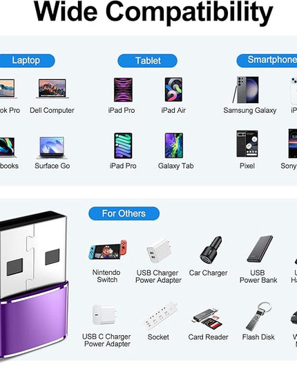 𝟒𝐏𝐚𝐜𝐤 𝐔𝐩𝐠𝐫𝐚𝐝𝐞𝐝 USB to USB C Adapter,Type-C Female to A Male Car Charger OTG Converter for Apple Watch Ultra 8 9 10,iPhone 16 15 14 13 Pro Max,Samsung S24,Nintendo Switch,AirPods,iPad,Car