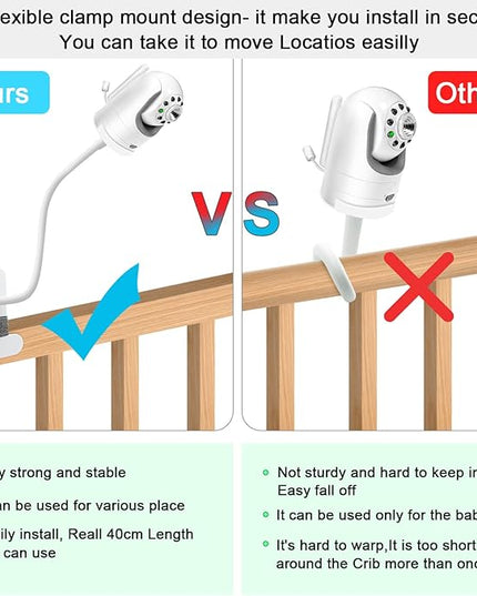 Flexible Clip clamp Mount Compatible with Infant Optics DXR-8 and DXR-8 PRO Video Baby Monitor Camera 15.7 inches Flexible Long Gooseneck Arm, Baby Monitors Holder for Crib Baby Camera Stand