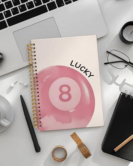 Pink 8 Ball Coquette Spiral Notebook,Preppy Aesthetic Journal Notebook, Pink Girly Notebook, Preppy Gifts for Women, Office Supplies, Hardcover Spiral Notebook 80 Sheets -160 Pages 5.5x8.3 Inch