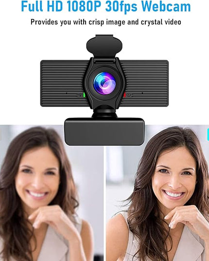 Webcam with Microphone & Privacy Cover, 1080P HD Web Computer Camera, USB Plug and Play Laptop PC Desktop Camera, Works with Zoom, Skype, Teams, Video Conferencing/Recording/Streaming