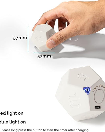 KADAMS Pomodoro Cube Timer Productivity-11 Preset Countdowns, Flip-to-Start Gravity Activation - Sound Vibrate Mute Rechargeable - Ideal for ADHD Kid Kitchen Classroom Cook Study Exercise - White
