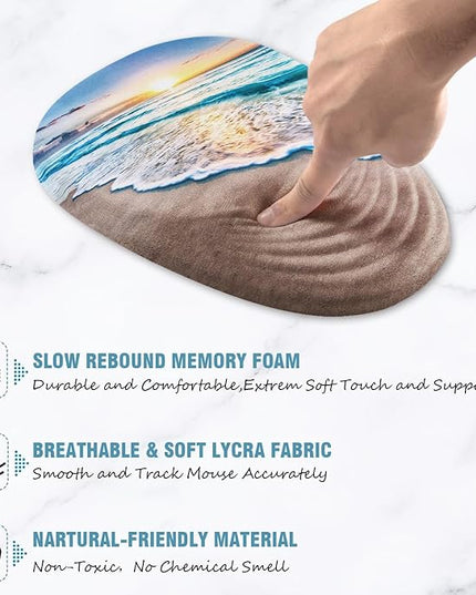 Sunset Mouse Pad, Ergonomic Mouse Pad with Wrist Rest Support, Non-Slip PU Base Desktop Mousepad for Pain Relief, Computer, Office & Home, Beach