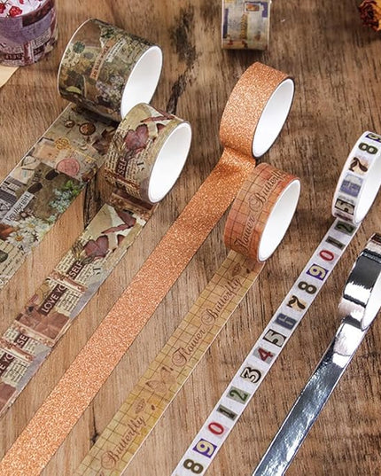 QUDUME 24 Rolls Vintage Writable Washi Tape Set, Retro Floral Butterfly Decorative Tape for Scrapbooking Junk Journal Bullet Journaling Supplies DIY Crafts