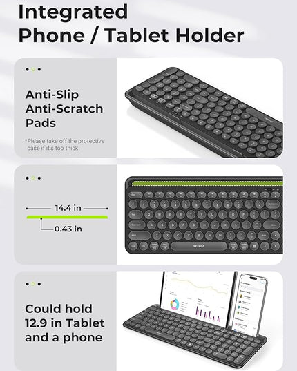 seenda Bluetooth Keyboard and Mouse for iPad, CTU-301 Wireless Multi-Device Connection Bluetooth+2.4G Keyboard Mouse Combo with Tablet Holder for iPad/MacBook/Windows, iOS/Andriod/Phone, Black