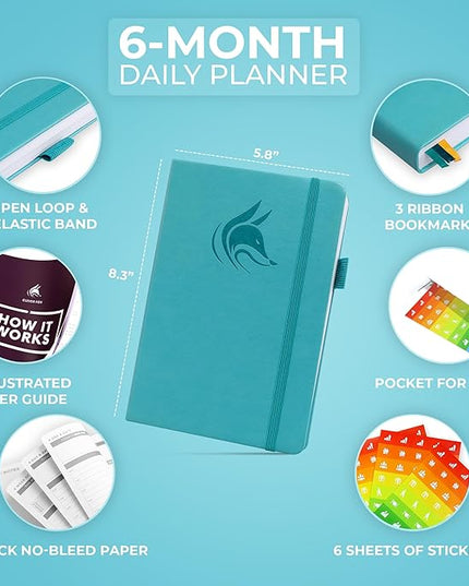 Clever Fox Daily Planner – Undated Planning Notebook with Hourly Schedule & To-Do List – Personal Day Task & Work Organizer, 6 Months (Turquoise)
