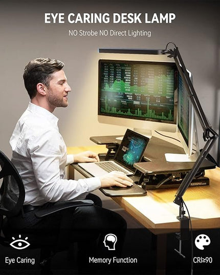 SKYLEO Desk Lamp for Home Office, Eye Comfortable LED Desk Light for Long Hours, Adjustable Swing Arm with Memory Function, Black