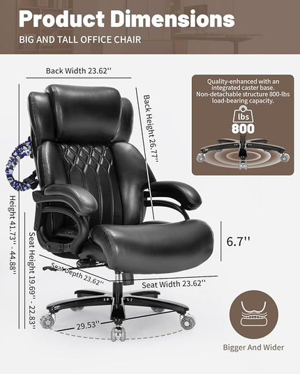 800lbs Executive Office Chair with resistance band, Big and Tall Desk Chair with Lumbar Support, Computer Office Chairs for Heavy People,Desk Chairs with Pocket Spring Cushion,Dual Rubber Wheel
