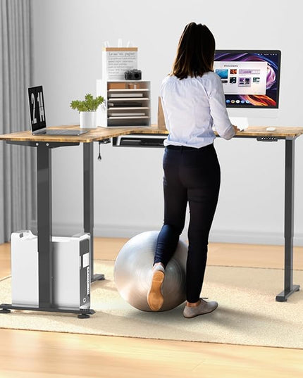 63 x 55 inch L Shaped Standing Desk, Corner Computer Desk, Electric Adjustable Height Stand Up Table, L Sit Stand Desk for Home Office Gaming, Rustic Brown