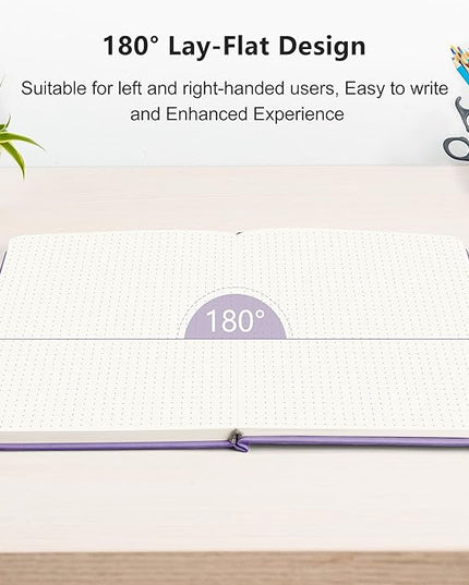 RETTACY Bullet Dotted Journal Notebook, 192 Pages, A5 Medium Size (5.7'' x 8.3''), Leather Hardcover, 100 GSM Thick Paper, for Bullet Journaling, Planning, Tracking (Purple)
