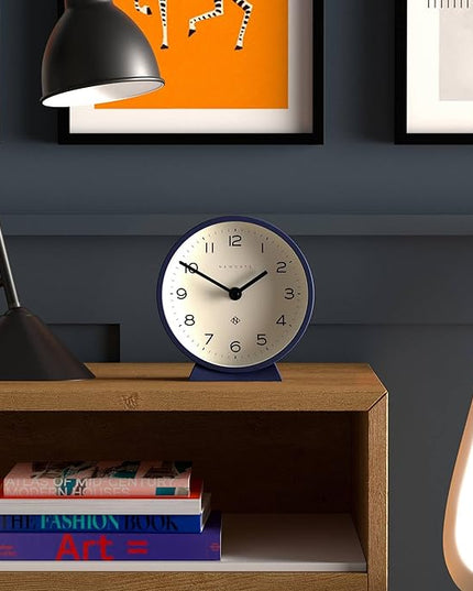 NEWGATE® M Mantel Echo Desk Clock | Modern Round Design | Navy Blue | Easy to Read Numbers | Contemporary Style for Desk, Table, Shelf or Bedside