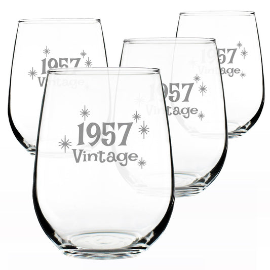 Vintage 1957 Stemless Wine Glass for 69th Birthday - 17 oz - Set of 4