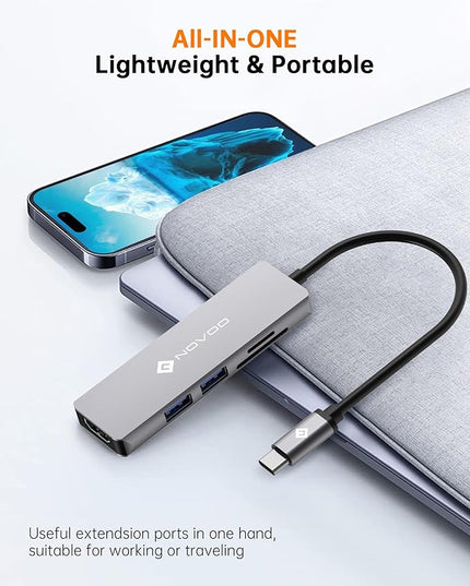 NOVOO USB C Hub 5 in 1 with HDMI 4K Adapter, 2 USB 3.0 Ports, 1 SD Memory Port, 1 microSD Card Reader