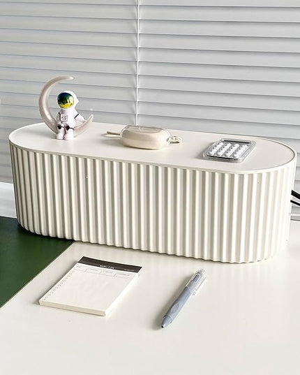 White Cable Management Box, Plastic Cable Box Organizer with Lid for Wire, Power Strip, Surge Protector, Extension Cords Hider Cover Under Home Office Desk and Floor (Large)