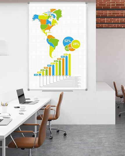 JILoffice Magnetic Dry Erase Planning Board, Grid Pattern White Board 48 x 36 Inch, Silver Aluminum Frame with Detachable Marker Tray for Office School and Home