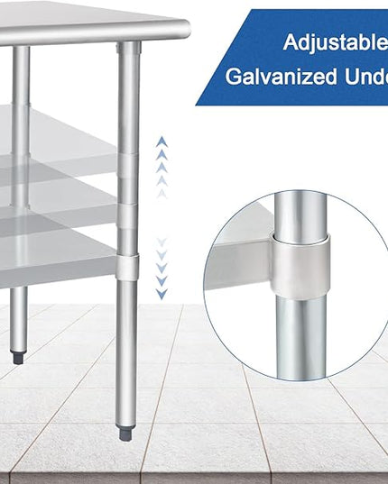 HARDURA Stainless Steel Table 24X24 Inches with Undershelf and Galvanized Legs NSF Heavy Duty Commercial Prep Work Table for Restaurant Kitchen Home and Hotel