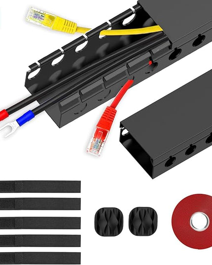 Updated Cable Raceway Kit - 77 (5x15.4) Inch Open Slot Wire Covers for Cords, Under Desk Cable Management System to Hide Under Desk/Tv/Computer/Net/Power Cords, (Pack 5)