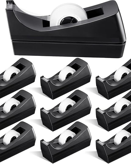 Lanties 10 Pack Desktop Tape Dispensers Non Skid Base for Office Home School (Tape Not Included) (Black)