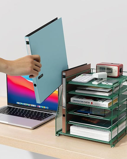 gianotter 6-Tier Paper Organizer With Magazine Holder, Desk Organizers and Accessories, Desk Accessories & Workspace Organizers, File Organizer for Office Supplies Storag (Green, 6-Tier)