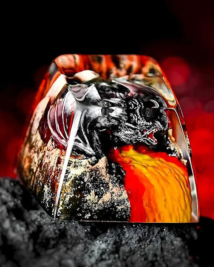 Fantasy Black Dragon in Volcano Artisan Keycap R1 SA Profile Custom Cool Dragon Keycaps 1U ESC Handmade Gaming Resin Key Cap Cherry MX Switch Compatible Mechanical Keyboard Dragon Lover Gift