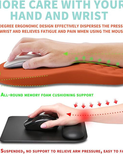 Ergonomic Mouse Pad Wrist Support with Memory Foam Massage Bulge, Carpal Tunnel Pain Relief Mousepad Wrist Rest for Mouse(12x8 inch, Orange)