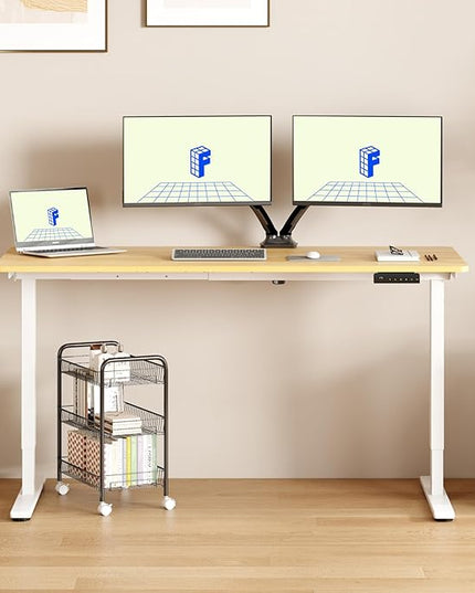 FLEXISPOT E3 Dual Motor Electric Standing Desk 48 x 30 Sit Stand Up Desk, Holds 220 lbs, Adjustable Height w/Memory Presets, One-Piece Maple Desktop & White Frame, Ships in 2 Boxes