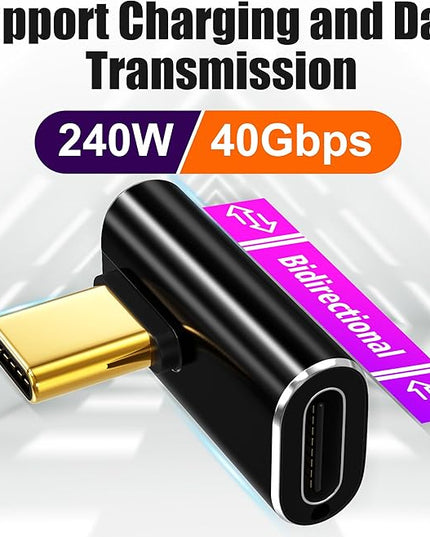 AGVEE 2 Pack Mid Angle USB4 USB-C Male to USB-C Female Adapter Converter Video USB 4.0 240W 40G Data Extension Coupler Connector, Black