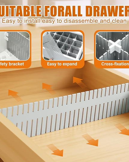 Blosssound 15pcs 5.12x 15 Tall Drawer Divider Adjustable Drawer Organizer DIY Ultra Deep Storage Organizer Separator with Fixed Buckle for Underwear Socks Dormitory Office Kitchen Bedroom(Grey)