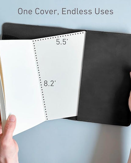 le vent 5X8 Leather Notebook Refillable | 200+200 Lined and Blank Pages | Hardcover Journal for Men & Women, Matte Black