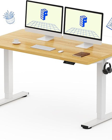 FLEXISPOT EN1 One-Piece Standing Desk with 1-Inch Thick Seamless Desktop, 55"x28" Electric Height Adjustable Desk for Home Office, Multi-Monitor Setups & Easy Assembly, Maple