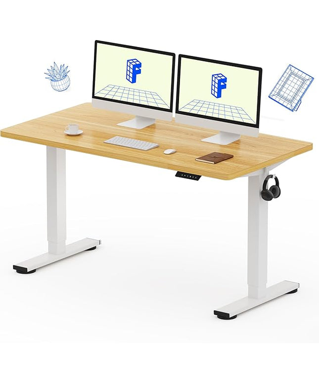 FLEXISPOT EN1 One-Piece Standing Desk with 1-Inch Thick Seamless Desktop, 55"x28" Electric Height Adjustable Desk for Home Office, Multi-Monitor Setups & Easy Assembly, Maple