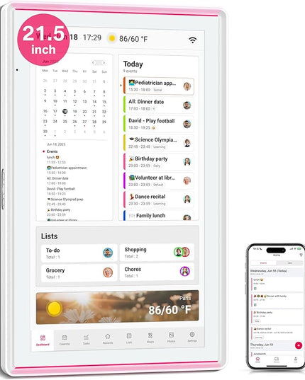 21.5 Inch Digital Calendar, Full HD Touchscreen Smart Planner for Family Schedules - Wall Mount, Great for Seamless Daily Planning & Household Organization, with LED Reminder Light