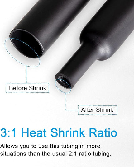 MILAPEAK 36pcs 3:1 Dual Wall Adhesive Heat Shrink Tubing, 6 Large Sizes (Diameter): 1.5, 1.25, 1, 3/4, 1/2,1/4-inch, Marine Glue Lined Cable Sleeve, Electrical Wire Wrap Protector for DIY (Black)
