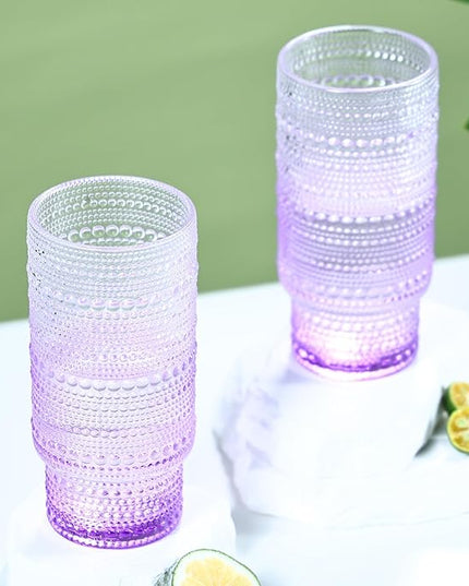 6pcs Hobnail Drinking Glasses Set, 16 oz Vintage Glassware Drinking Glasses, Gradual Purple Water Glasses Tumbler, Cups for Kitchen, Juice, Beer, Cocktail, Whiskey