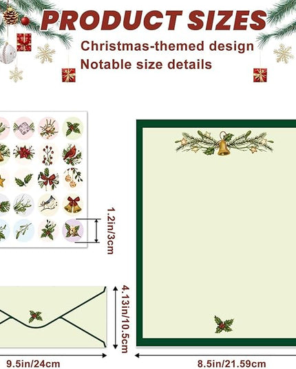 EggSun 250Pcs Christmas Stationery Paper and Envelope Set with 100 Letterhead Papers and 50 Envelopes, 10 Design for Letter Writing Invitations Computer Holidays Party Notes, 8.5x11 Inch-Holy
