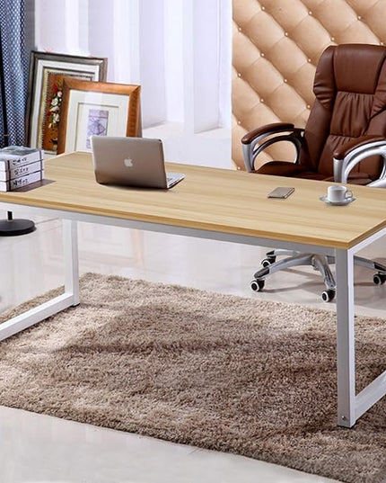 NSdirect 63" Computer Desk,Large Home Office Desk Wide Workstation 1 inch Thicker Tabletop for Writing,Games and Home Work PC Desk Modern Finish Wood Board and Sturdy Steel Legs,Oak+White
