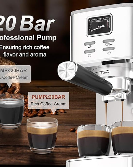 Espresso Machine 20 Bar, Compact Espresso Coffee Machine with Steam Milk Frother & 47oz Removable Water Tank, Hot Water Function for Home Cappuccino, Latte