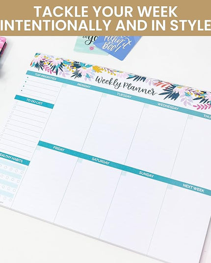 bloom daily planners Horizontal Weekly Tear-Off To Do List Planning Pad - Undated Notepad Organizer & Healthy Habit Tracker - 8.5” x 11” - Floral