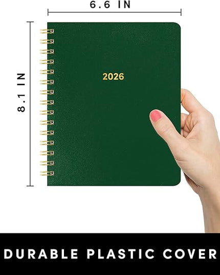 PAPERAGE 2026 Weekly & Monthly Planner, 12 Months (January 2026 - December 2026), 6.6 in x 8.1 in, Spiral Bound 2026 Planner with Weekly, Monthly & Yearly Views, Note Pages & Inner Pocket – Dark Green