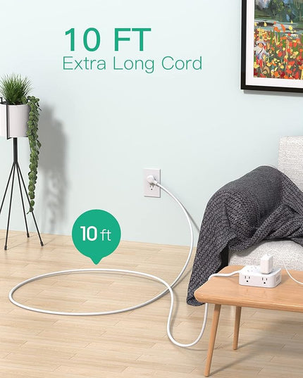Surge Protector Power Strip 10ft Cord - Flat Plug, Wall Mount, 8 Wide Outlets with 4 USB Ports (1 USB C), Heavy Duty Extension Cord, Charging Station Overload Protection for Home, Office and Dorm