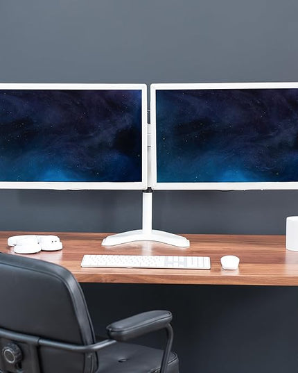 VIVO Dual LED LCD Monitor Mount, Free-Standing Desk Stand for 2 Screens up to 32 Inch, Heavy-Duty Fully Adjustable Arms with Max VESA 100x100mm, White, STAND-V032FW