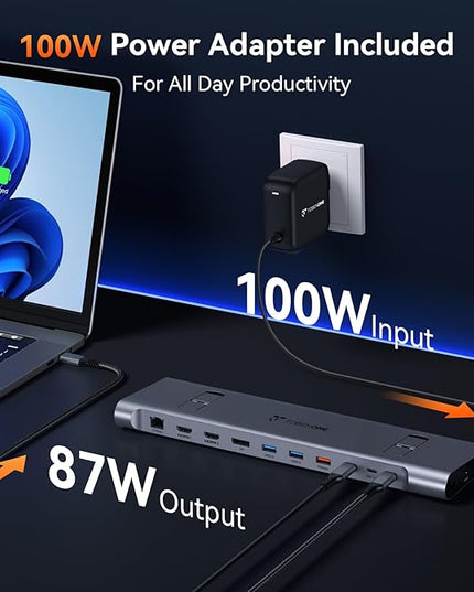 TobenONE USB-C Docking Station 3 Monitors & Dual Monitor,Laptop Dock Stand with 100W GaN III Charger, 2.5Gbps Ethernet,2 HDMI & DP (Single 4K@120Hz), 6 USB Ports for Dell/Hp/Lenovo