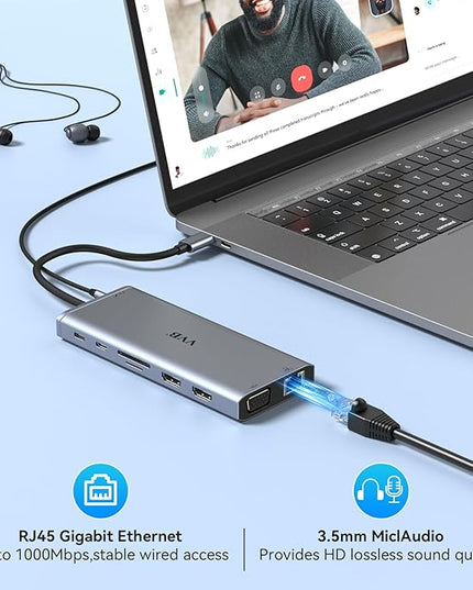 USB C Docking Station Dual Monitor HDMI for Dell HP Lenovo Laptop,14 in 1 Docking Station to 2 HDMI Port 4K+VGA USB Type C Hub Multiport Adapter Dongle Dock,USB C to Ethernet+5 USB+SD/TF+100W PD+Audio